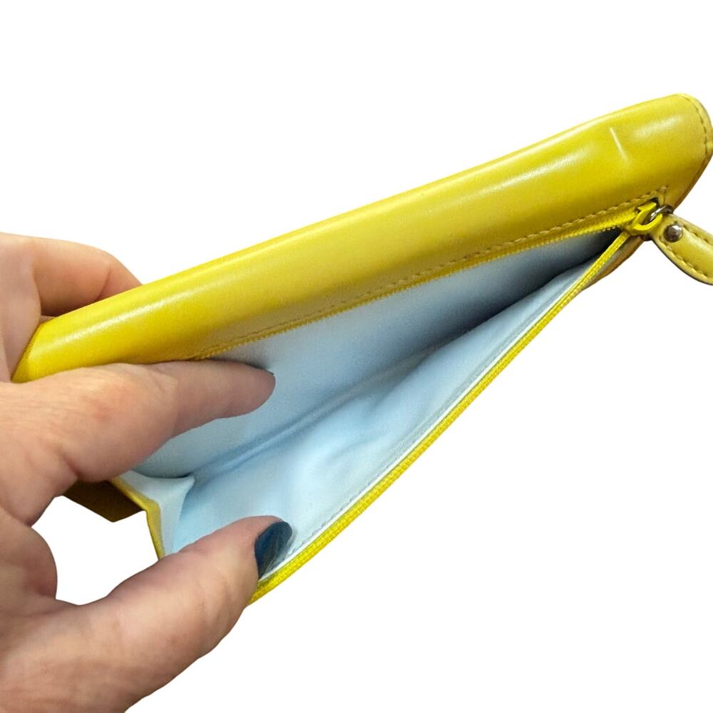 Lodis Sun Sky classic leather checkbook wallet yellow blue with FLAWS - Picture 4 of 11